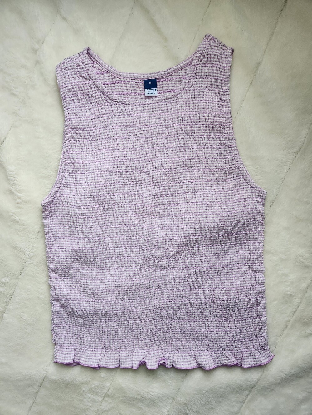 NWOT Old Navy Purple Gingham Smocked Sleeveless Tank Top - Size M
